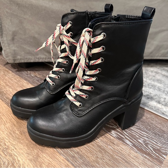 Rouge Helium Shoes - Rouge Helium Womens Regal Platform Lace Up Combat Boots Size 8 Black Side Zip
